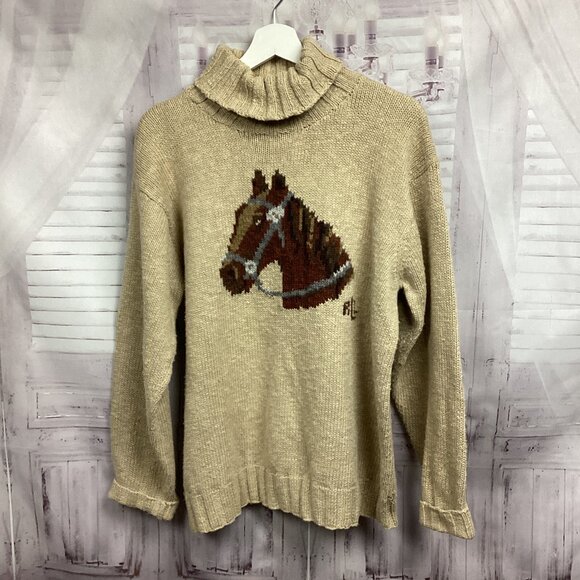 Lauren Ralph Lauren Sweaters - Lauren Ralph Lauren Equestrian Horse Tan Turtleneck Sweater M